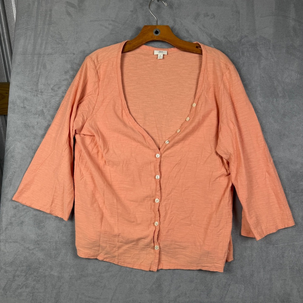 J. Jill Womens XL Peach Coral Slub Knit 3/4 Sleeve Button Front Cardigan Sweater